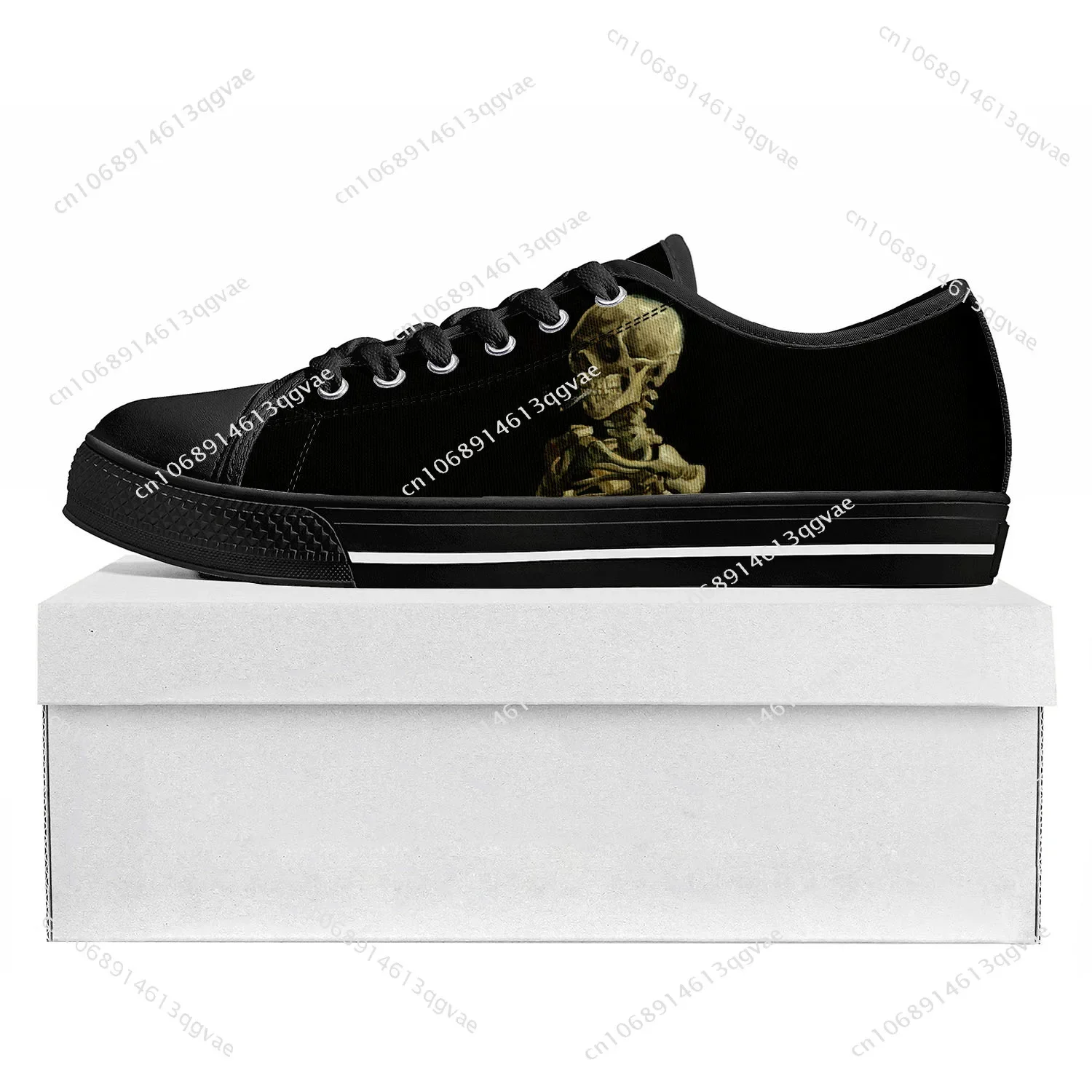 Van Gogh Smoking Skeleton Low Top High Quality Sports Shoes Men Ladies Teenagers Canvas Shoes Couple Custom Shoes Black