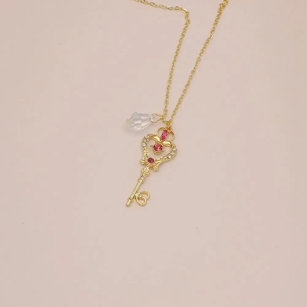 Fashion Metal Anime Necklace Crystal Cosplay Props Magic Wand Crystal Necklace Jewelry DIY Cosplay Pendant For