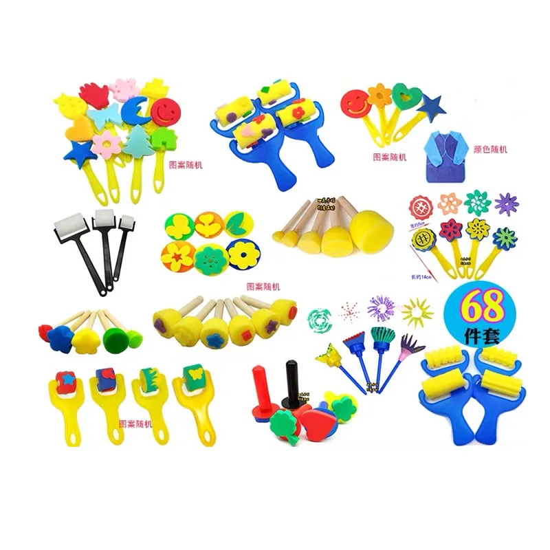 4Pcs Kids Painting Sponge Kids Early Learning Sponge Painting Kit Child Paint Set 30 Pieces Sponge Drawing Shapes Paint Brushes