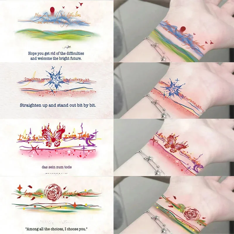 

Wrist Cartoon Lines Fireworks Butterfly Rose Pretty Colorful Simple CuteTemporary Tattoos Instagram Waterproof Tattoo Stickers