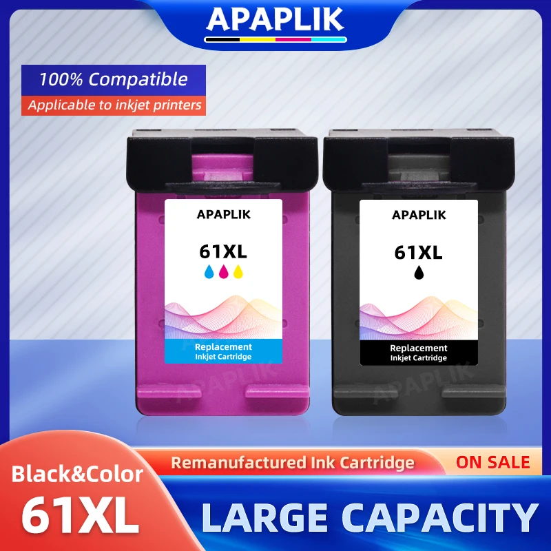 

Apafile 2PK, совместимый с HP61XL, черный и цвет, цвет чернильные картриджи для HP Deskjet 2050 1000 1050 1051 1510 1512 1055 2510 2512