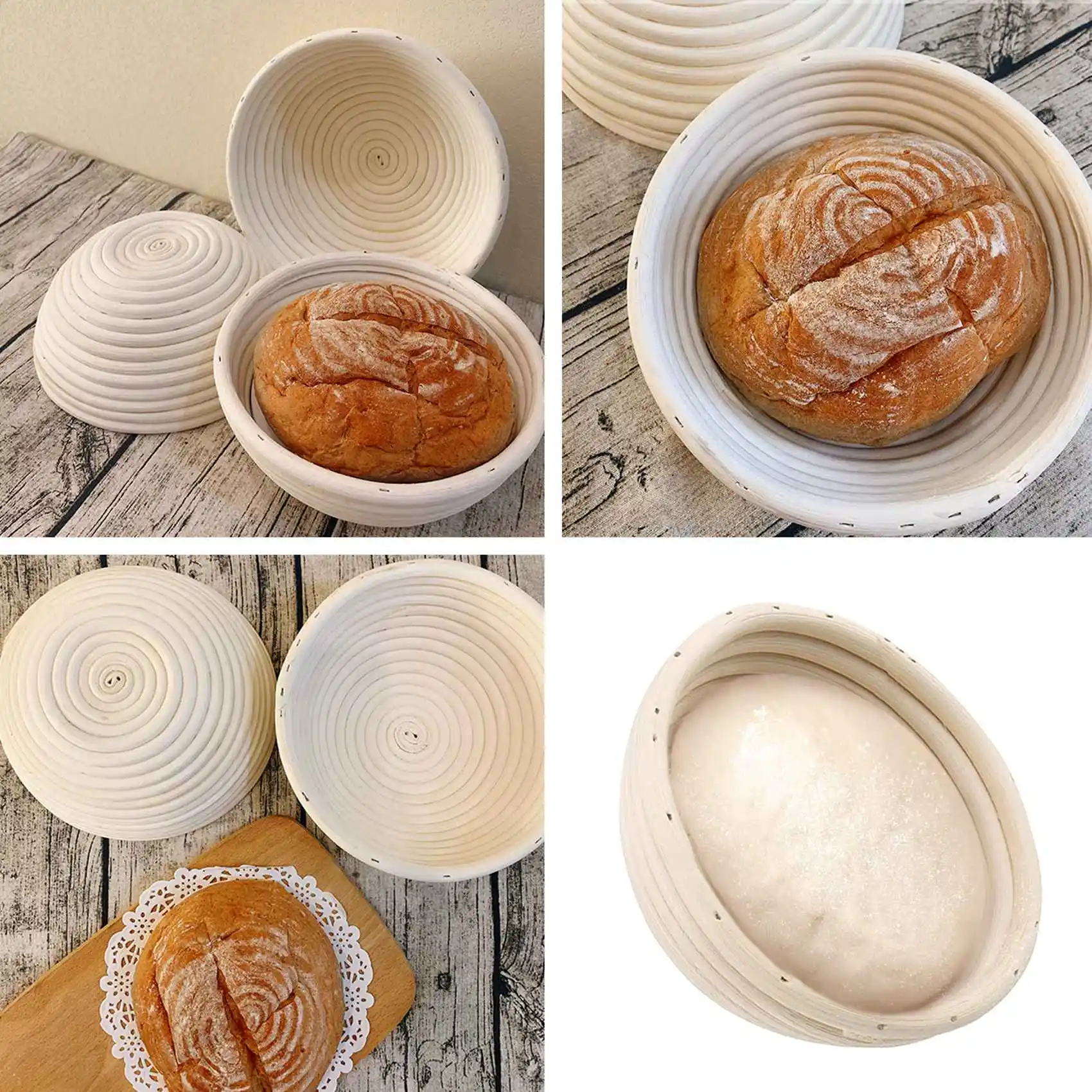 MALL Cesta de fermentación de pan de 10 pulgadas - Cesta de fermentación tipo Banneton + Forro de tela + Raspador de masa + Cuchilla para pan - Set de cestas para masa madre