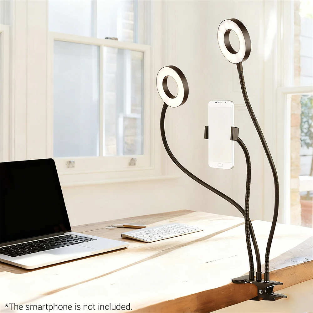 Single/Double Head Selfie Fill Light Usb Clip On Ring With Holder Led Beauty Selfie Live Broadcast Dimmable Desktop Beauty Light