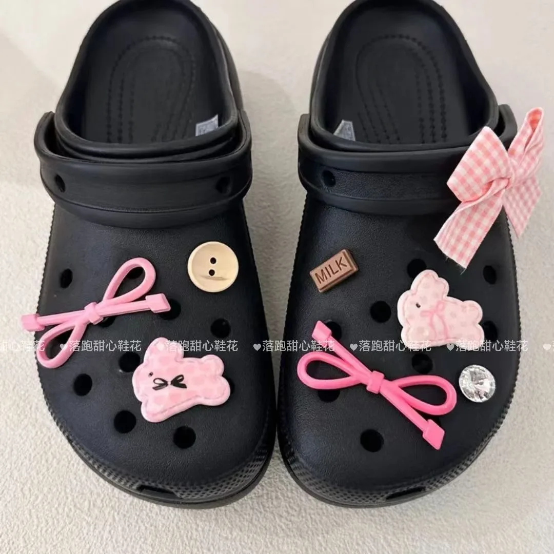 

Pink Bow Rabbit Series Cute Clogs Jeans Lovely Footwear Decoration DIY Funny Charms for Crocs Beautiful Kids Boys Girls Gifts