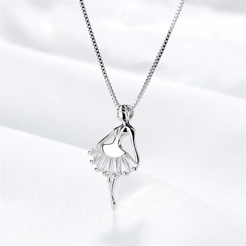 

New Exquisite Fashion Popular 925 Sterling Silver Jewelry Temperament Ballerina Girl Crystal Pendant Necklaces XL094