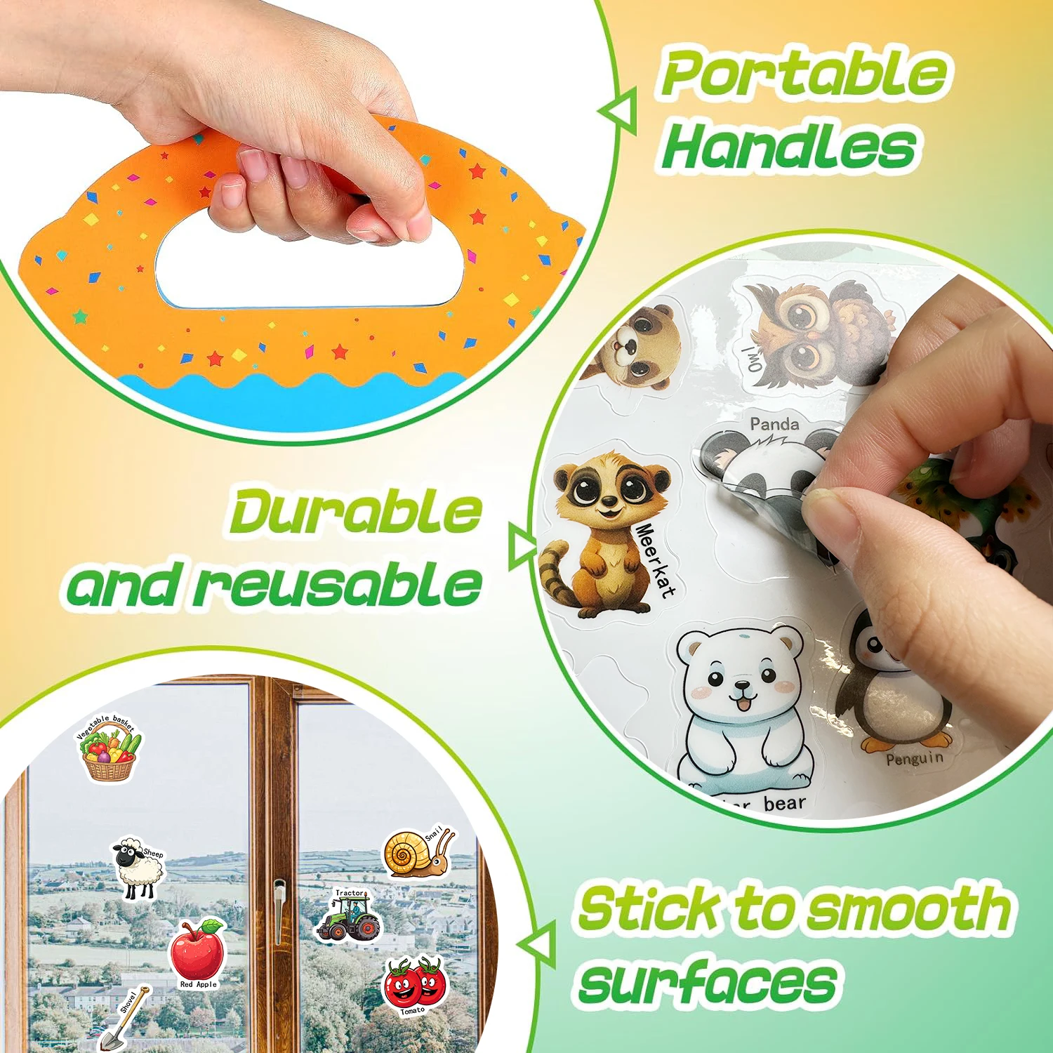 40PCS Reusable Farm Sticker Books for Kids Cute Static Adhesive Stickers Book for Toddlers Educational Toys Birthday Gifts