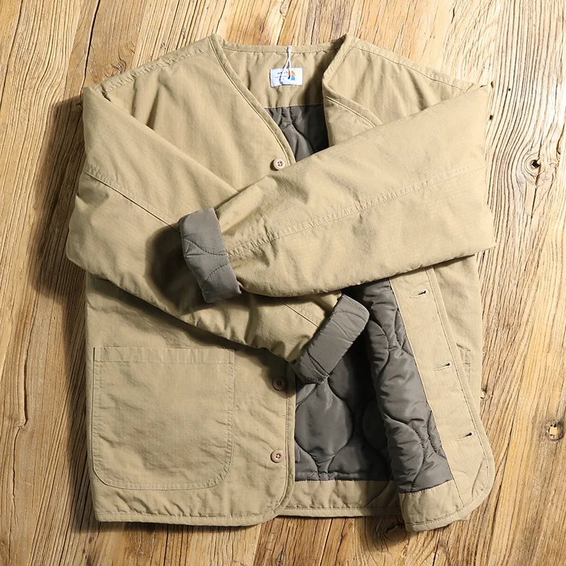 

Japanese Style Vintage New Fashion Men's Casual Trendy Single-breasted Long Sleeve V-neck Cotton Padded Jacket Male Clothes Coat