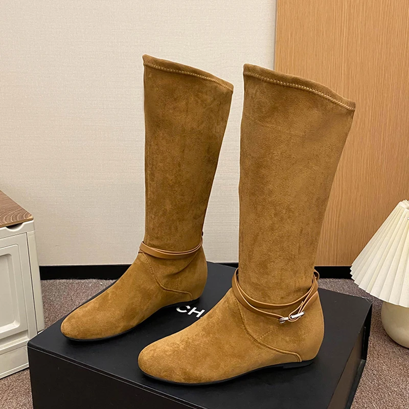 

Women Knee High Long Boots Flats Shoes Fashion Sneaker 2025 Winter Suede Chelsea Boots Casual Walking Shoes Mujer Snow Botas