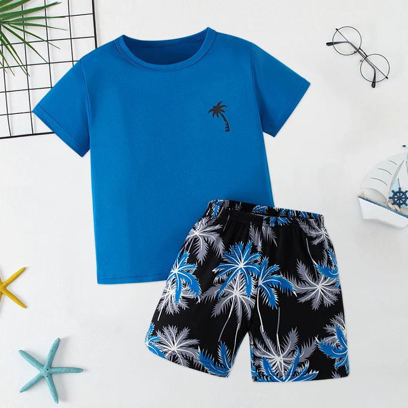 2/4-Piece Summer Children's Multi-Color Bohemian Style Casual Short-Sleeved Shorts Set Boys' Versatile Soft T-Shirt Printed Shor