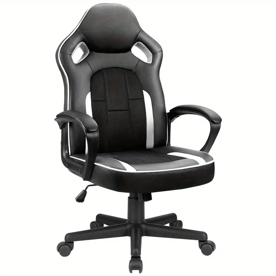 Game chair, office chair, leather computer office chair, racing style, ergonomically adjustable rotating task chair with waist