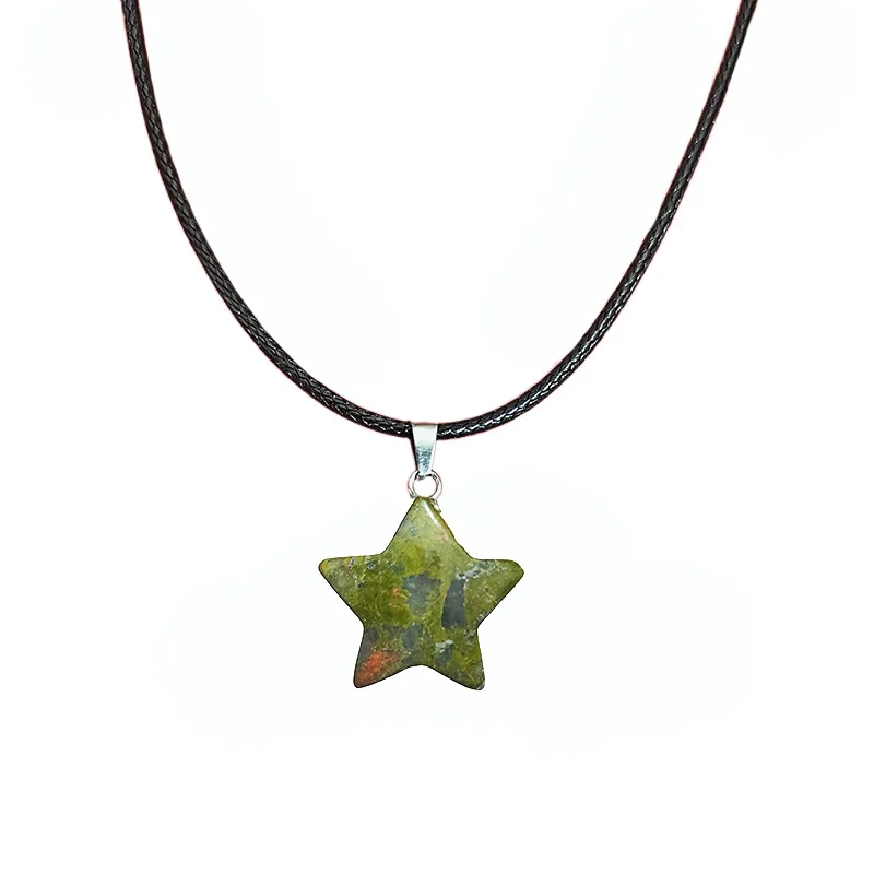 Natural Stone Pentagram Pendant Necklace Sweet Cool Star Collar Chain Female Girl Male Women Men Adjustable New 2023