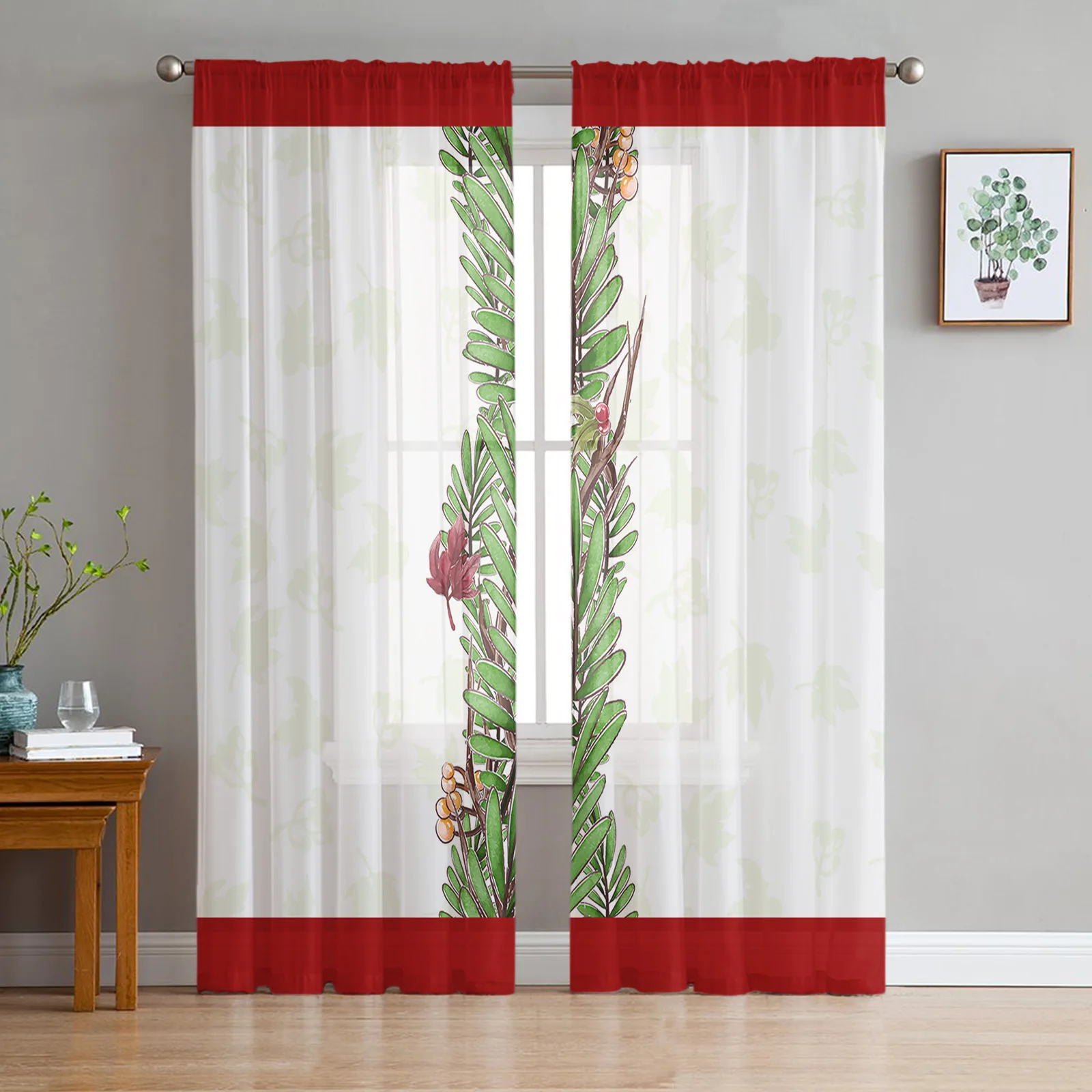 

Pine Maple Leaf Texture Tulle Curtains Living Room Kitchen Chiffon Curtain Bedroom Balcony Sheer Curtain Fashion Home Decor