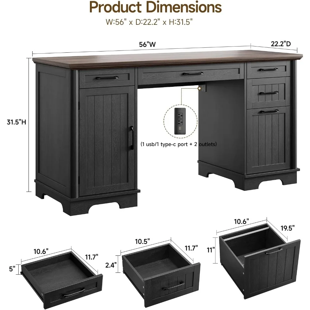 مكتب مزرعة تنفيذي كبير وحديث مع أدراج ملفات ومحطة شحن للمكتب المنزلي #2