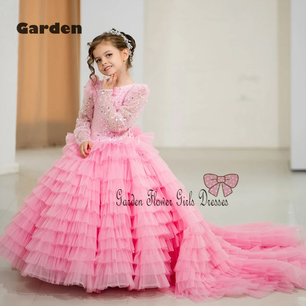 

Purple Flower Girls Dresses for Princess 2025 New Floor Length Beading Scoop Christmas Dresses with Soft Tulle 2025 فستان عيد