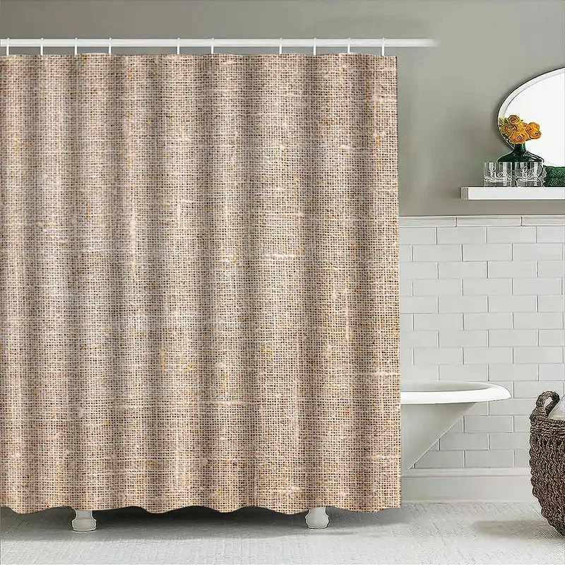 Natural Linen Shower Curtain with Rustic Woven Design Soft Waterproof Fabric for Bathroom Decor - view 4