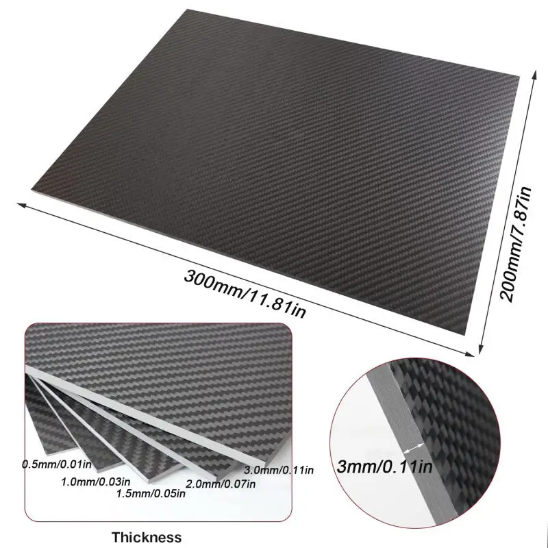 1PCS 200mm X 300mm Thickness 0.5/1.0/1.5/2.0/3.0mm Carbon Plate Panel Sheets High Composite Hardness Material Carbon Fiber Board