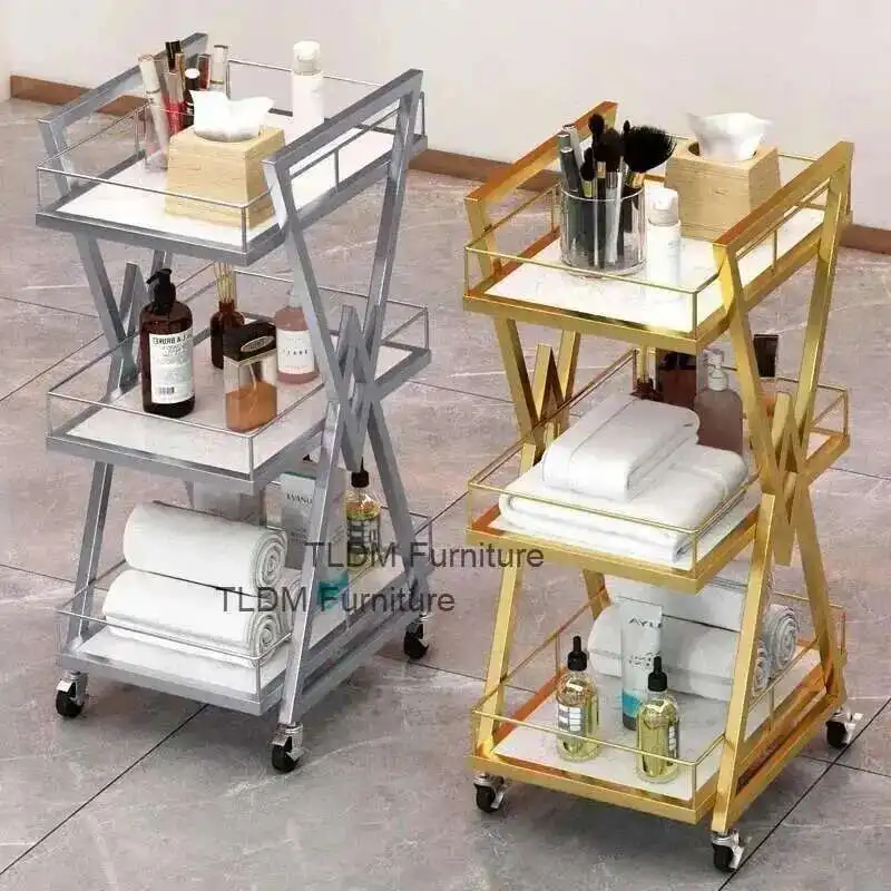 

Salon Trolley Professional Hair Storage Cart Wheels Furniture Cosmetics Spa Auxiliary Trolleys Beauty Hairdresser Acrylic Luxury