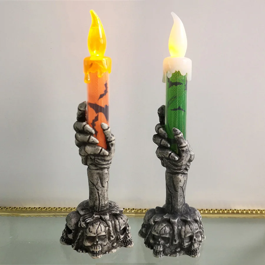 Halloween Horror Skull Ghost Holding  LED Lights Candle Lamp Happy Holloween Party Decoration for Home Haunted House Ornaments - view 2