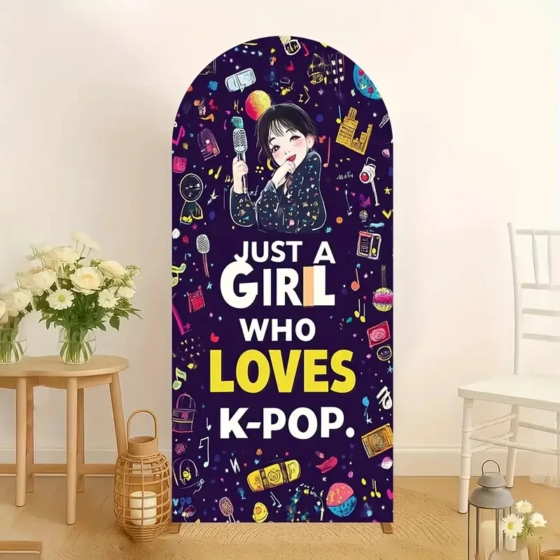 1pc K-Pop Themed Party Backdrop with K-Drama Icons Just Girl Who K-pop Photo Background for K-Drama Fans