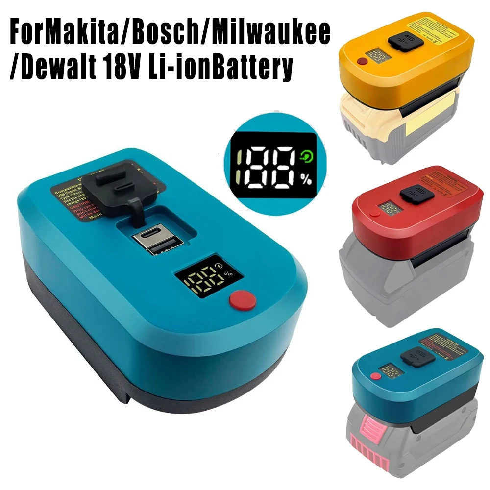 

Adapter Charger for Makita/Bosch/Milwaukee/Dewalt 18V Li-ion Battery With USB And Type-C Input Output Charger Fast Charging