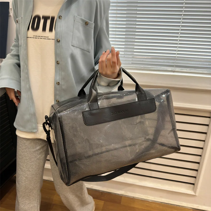 Trendy Portable Single Shoulder Bag Ladies Summer Clear PVC Jelly Large Duffle Gym Swim Training Travel Handbag