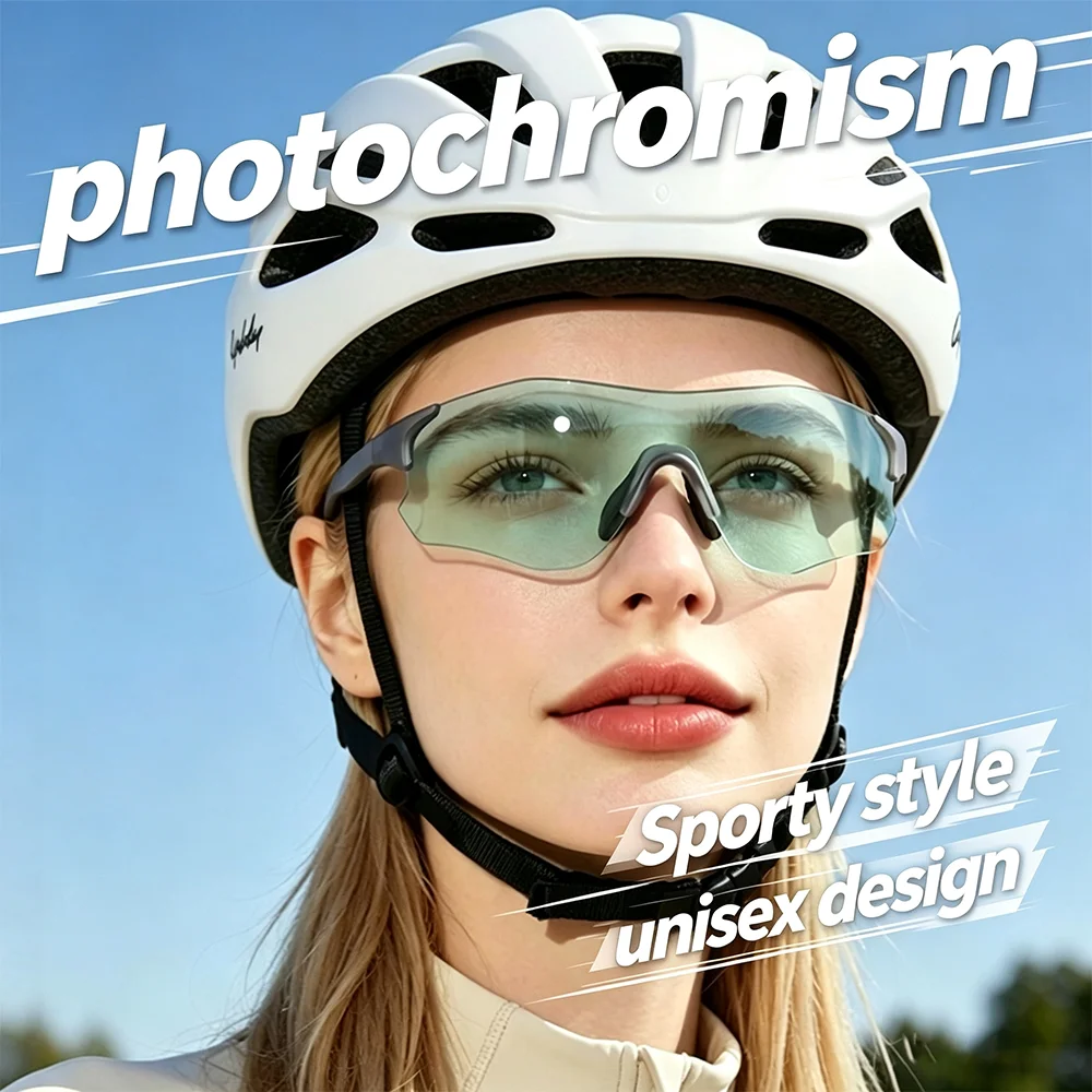 Photochromic Cycling Sunglasses for Women Men Rimless Sport Outdoor Sun Glasses Unisex Smart Light‑Sensitive Eyewear with