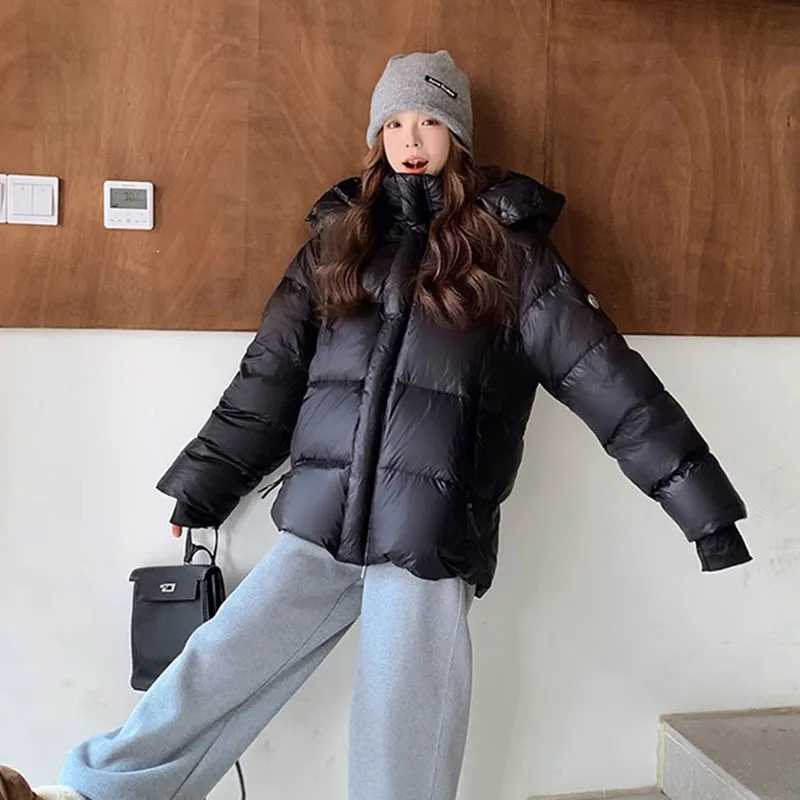 Winter Warm Hooded Loose Women Down Jacket 2025 New High-Quality Thick Temperament Solid Color Goose Down Women Down Jacket H490