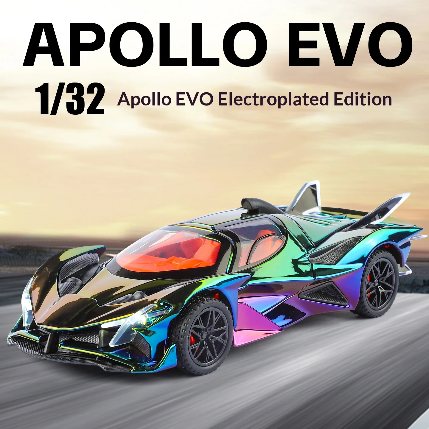 

Simulation 1:32 Apollo EVO Electroplated Alloy Car Model Colorful Sports Car Ornaments Sound and Light Pull Back Children's Toys