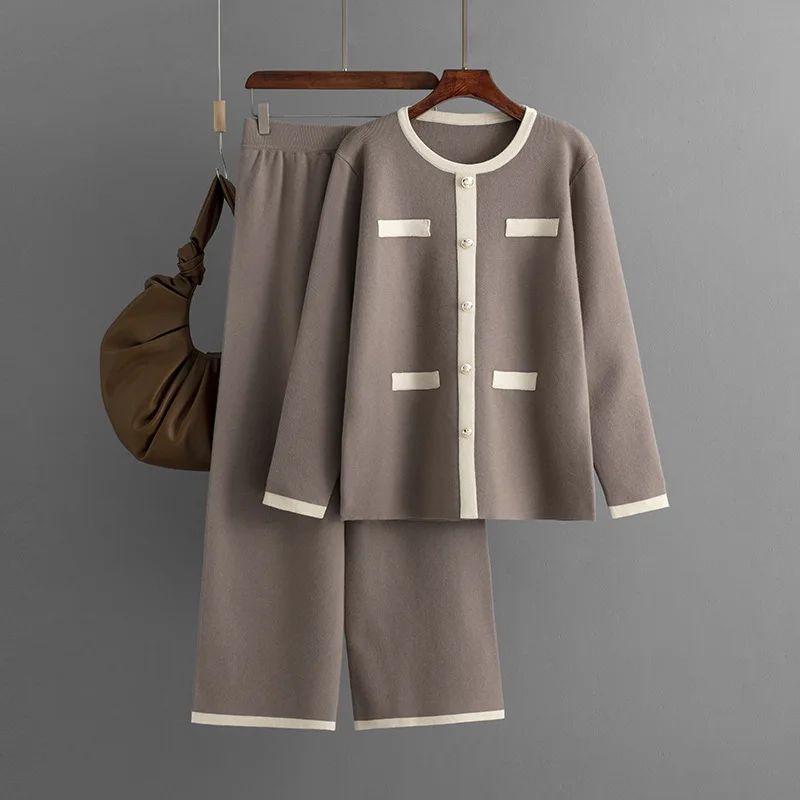 Set da 2 pezzi per maglieria da donna cardigan musulmano maglione pantaloni a gamba larga abiti pantaloni in maglieria abito monopetto autunno inverno
