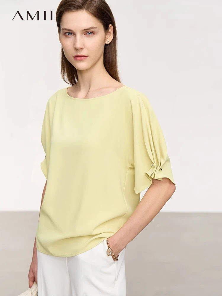 AMII Minimalism Fashion Woman Blouse 2023 Summer New Solid Loose Slash Neck Female Chiffon Pullovers Shirts & Blouses 12342611