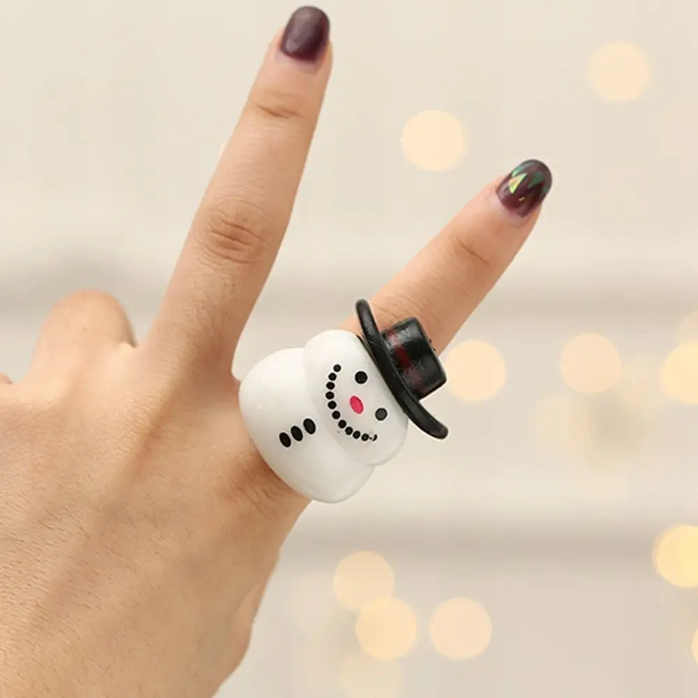 Sweet Vintage Christmas Gift Snowman Christmas Tree Index Finger Ring Fashion Jewelry Christmas Rings Glow Rings Cartoon Ring