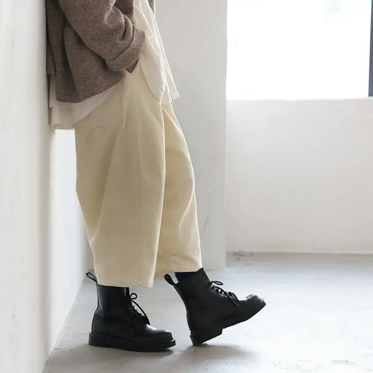 

Spring 2026 High Waist Wide Leg Corduroy Pants Cotton 100% Vintage Nine Point Elastic Waistband New Arrival Ladies Casual Tro...