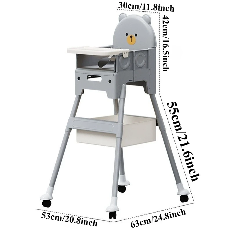 كرسي مرتفع للأطفال 3 في 1، كرسي مرتفع قابل للتحويل للأطفال الصغار، معزز للسفر مع صينية طعام، دب محمول مدمج قابل للطي