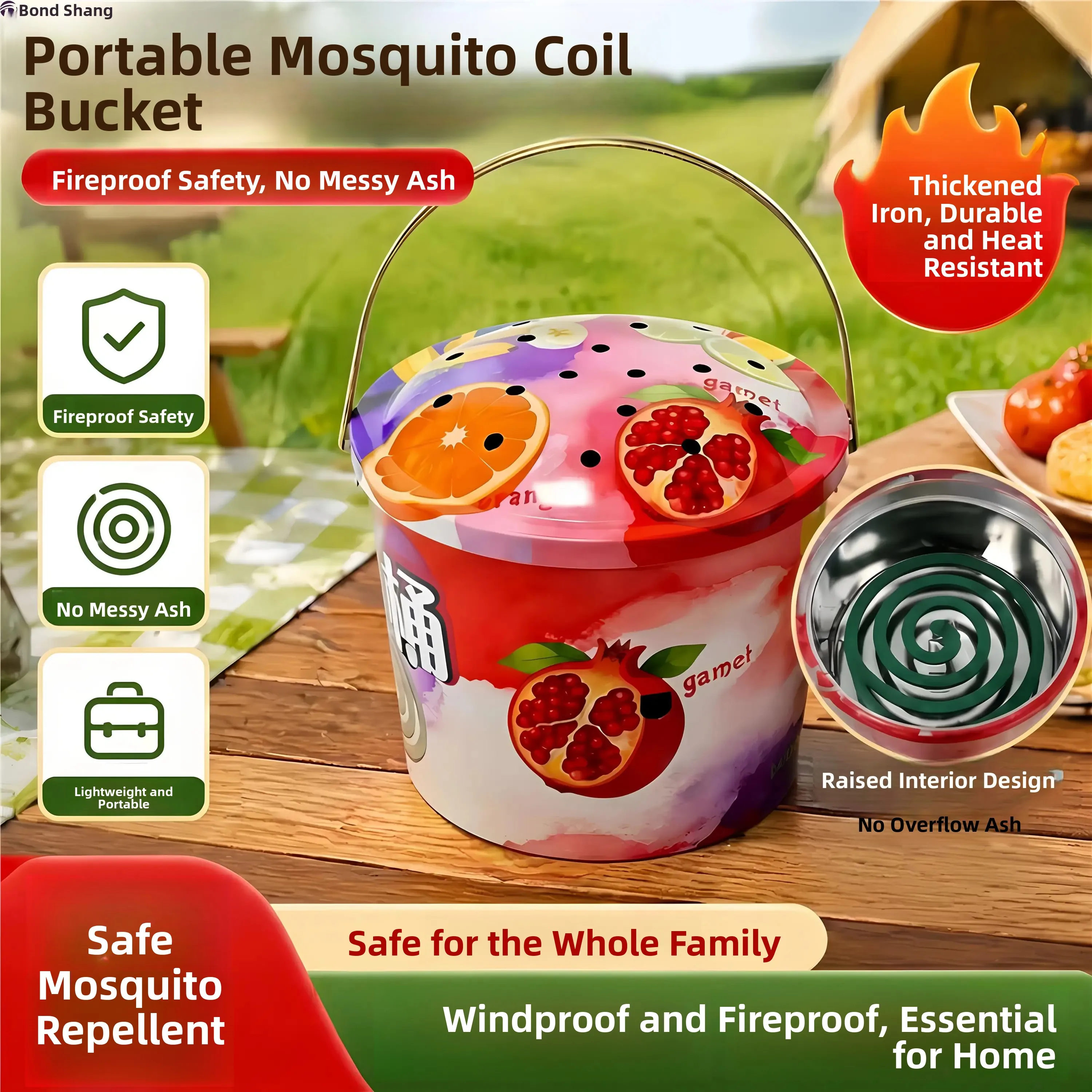 

Fireproof Portable Mosquito Coil Bucket with Lid New Large Depth Storage Box Handheld Safety Ash Trays Household Organizers