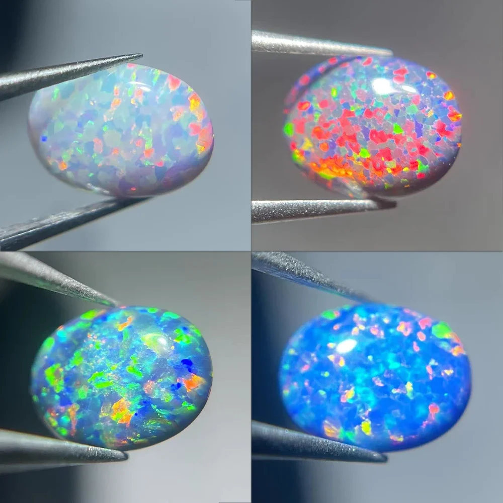 Natural Stone Opal Cabochons Loose Gemstone Oval Fire Color Ring Face Flat Colorful Gemstone Cabochons Ring Setting DIY Jewelry