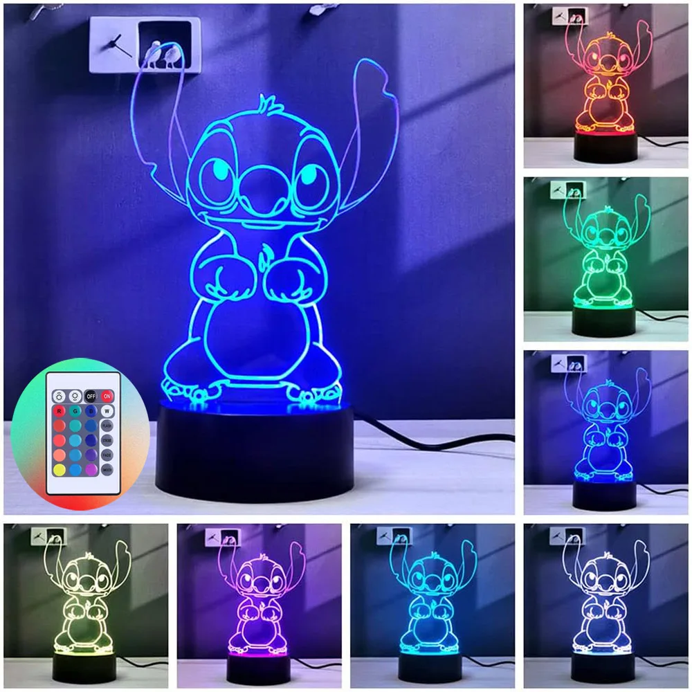 Stitch 3D Acrylic Led Lamp for Home Children 16 colors Night Light Table Lamp Birthday Party Decor Valentine\'s Day Bedside Lamp