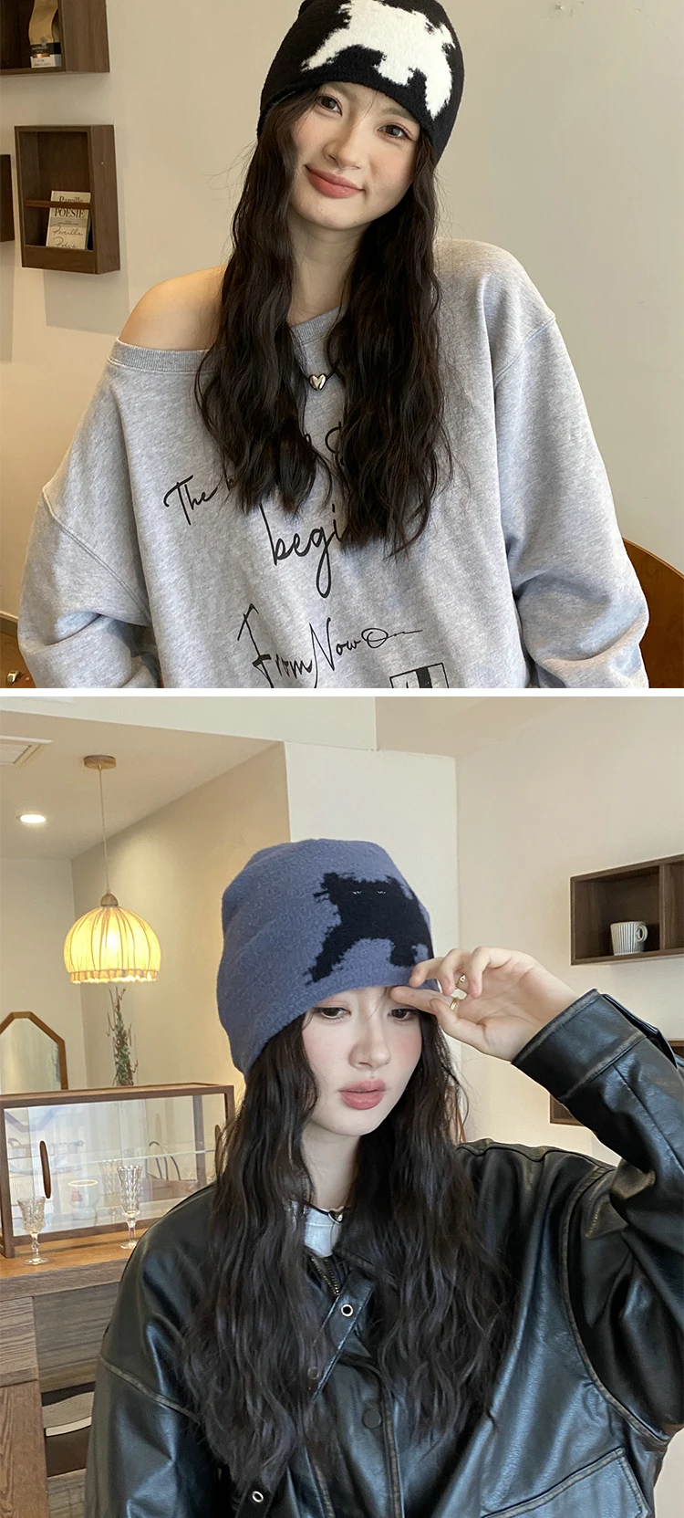 Frauen Hut Beanie Stricken Brief Grafik Winter Hip Hop Harajuku Y2k Streetwear Schwarz Ästhetische Koreanische Mode Pullover Unisex – Detail 2