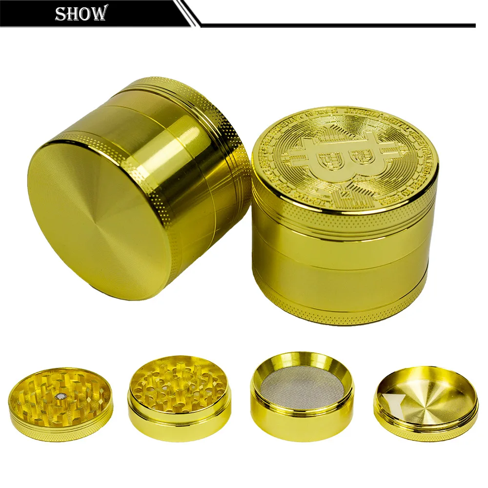 50mm Bitcoin Lucky Herb Grinder Spice Manual Crusher 4 Sections Spice Grinder Cigarette Shredder Kitchen Gadgets Smoking
