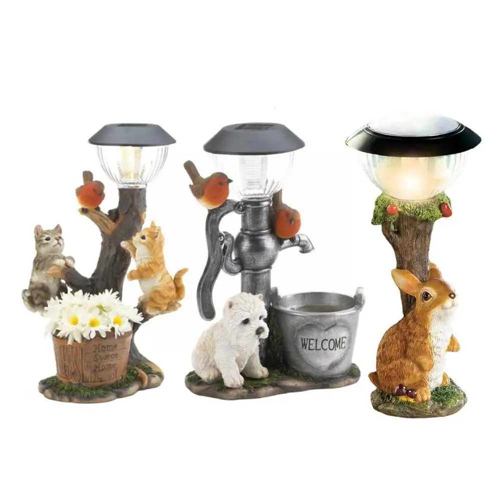 Cat Dog Rabbit Creativity Solar Lamp Statue Window Animal Light Decoration Cat Climbing Decor Garden Home Room S0E5