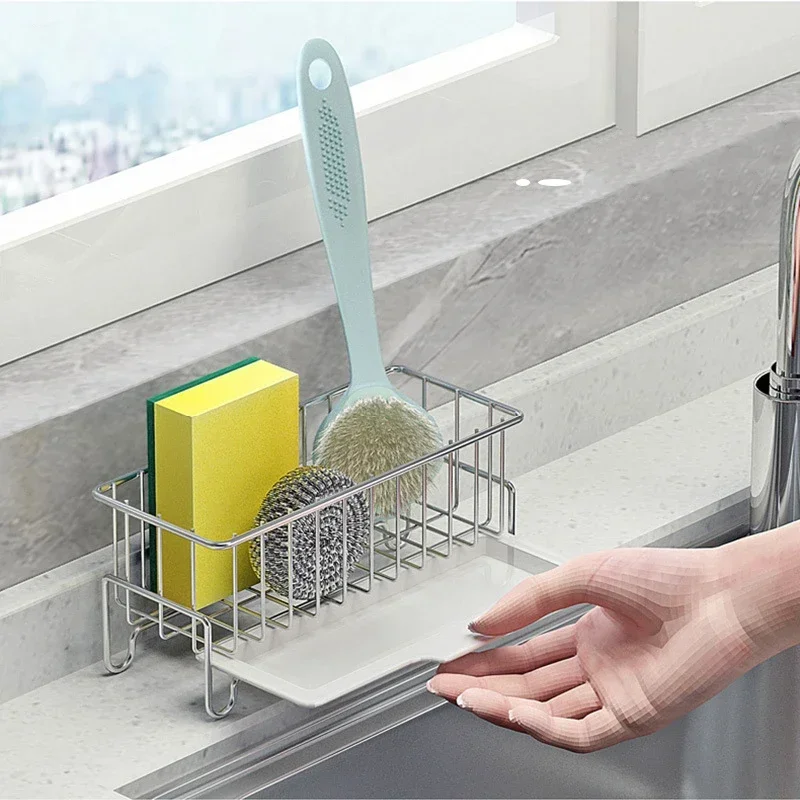 Kitchen storage rack with multifunctional hole free floor standing sponge cleaning cloth storage tool