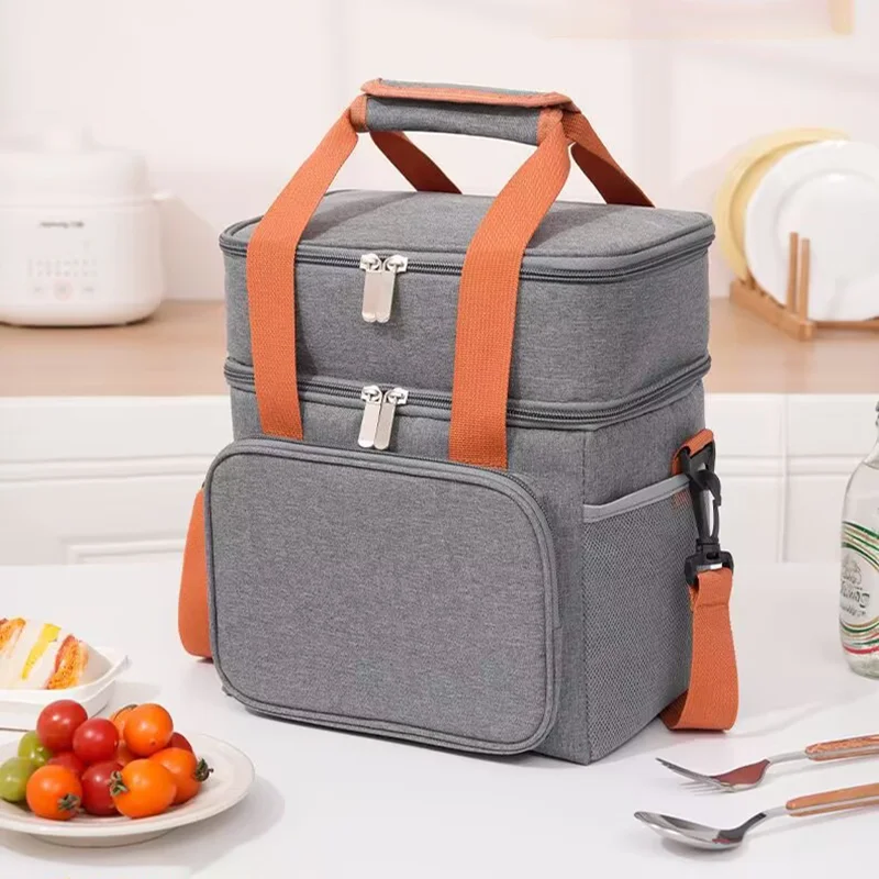Multifunctional Double Layers Tote Cooler Lunch Bags for Women Men Large Capacity Travel Picnic Lunch Box with Shoulder Strap