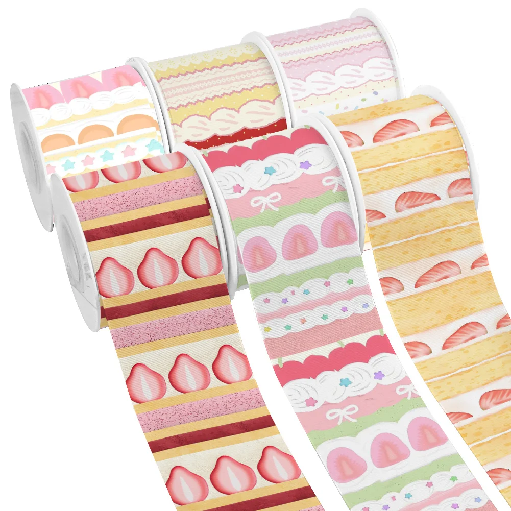 Dessert Food Cake Printed Grosgrain Ribbon for Cheer Bows DIY Girl Headwear Hair Bows Satin Ribbon