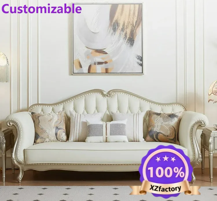 Factory Direct 2026 French light luxury leather sofa 123 combination living room European solid wood small apartment luxury Amer