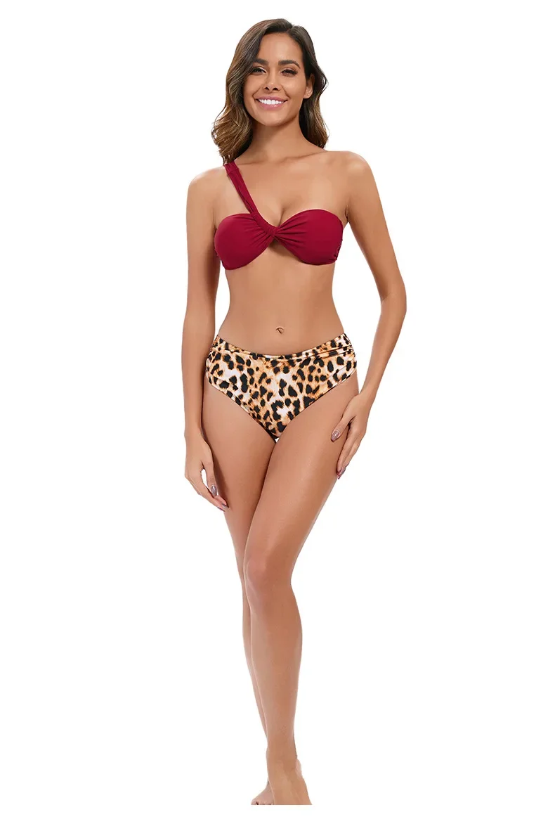 New Style One Shoulder Bikinis ‌Two Piece Sexy Leopard Print High Waist Women's Bikini Set  Swimsuit Beach Wear for Summer