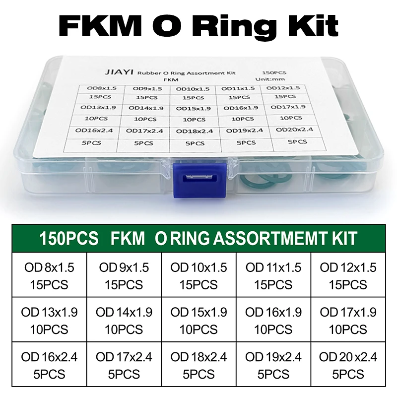 

Green FKM O Rings Kit Viton Fluorine Rubber ring High-Temperature Oil Resistant Sealing Gaskets Automotive Gasket Washers