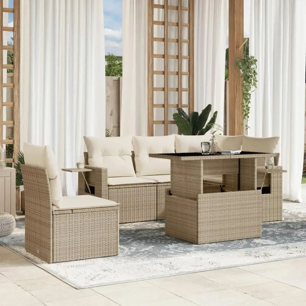 

Beige Outdoor Garden Sofa Set with PE Rattan Powder Coated Steel Frame and Tempered Glass Table