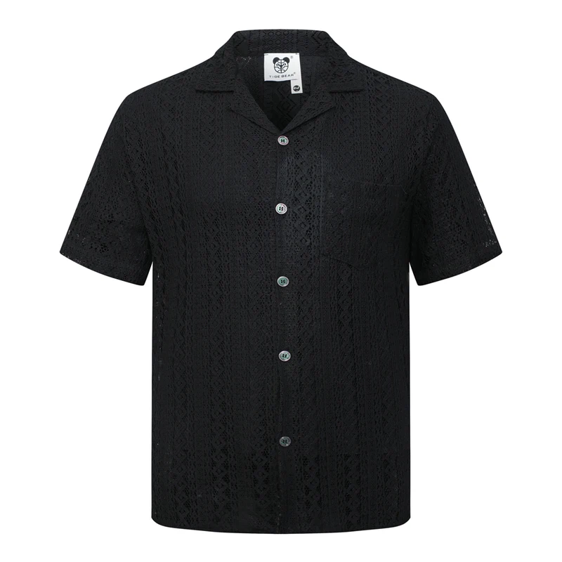 

Lace Breathe Quick Dry Beach Holiday Short Sleeve Shirt Men Women Summer Casual Loose Trendy Shirts Blouse