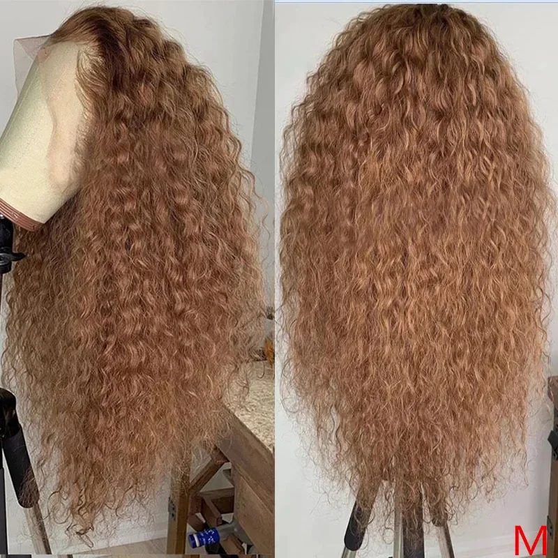 

Soft 26“Long Brown Honey Blonde Kinky Curly 180Density Lace Front Wig For Women Babyhair Heat Resistant Preplucked Glueless