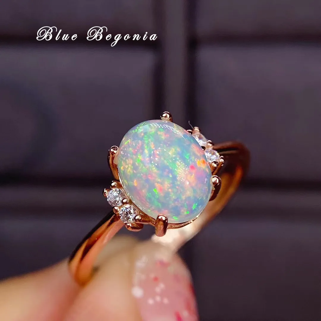 Natural Opal Rings for Women Anniversary Gift 8*10mm Genuine Gemstone Necklace Jewelry 925 Sterling Silver