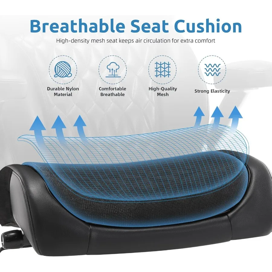 كرسي مكتب كبير وطويل 500 رطل مع مقعد عريض، كرسي مكتب مريح شبكي عالي الظهر مع مسند رأس داعم للفقرات القطنية قابل للتعديل ثلاثي الأبعاد F #4